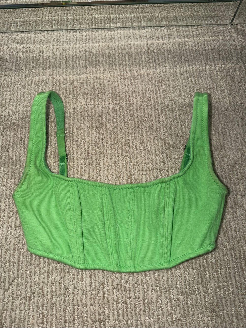 Green Ribbed Crop Bralette with Supportive Seams